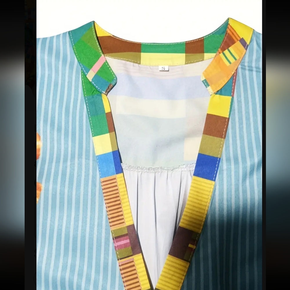 New mixed print Aline tunic dress with deep Vneck, short sleeves and ruffled bot - Picture 6 of 7